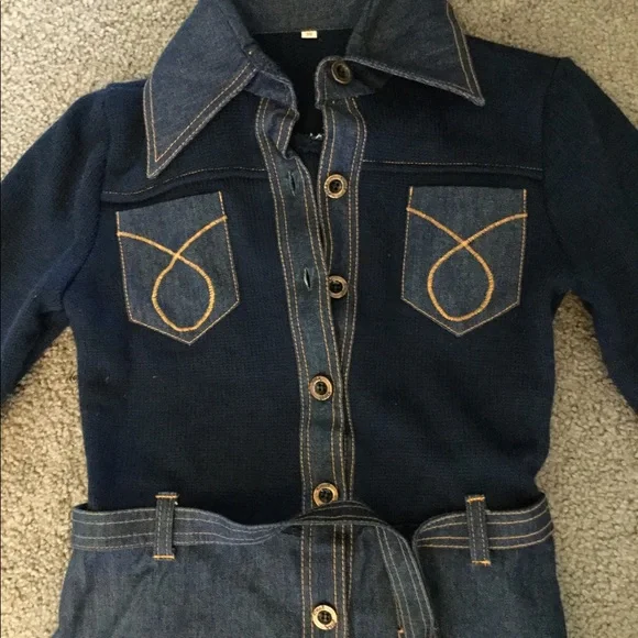 JEAN PAUL GAULTIER JPG VINTAGE SIGNATURE DENIM JEAN KNIT SHIRT DRESS sz 36 - Picture 2 of 6